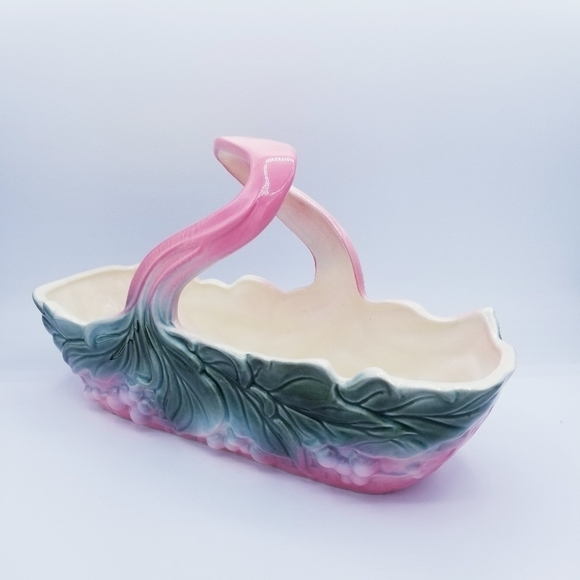 Vintage 1950's Hull Pottery Planter with Handle Green & Pink - Picture 6 of 11